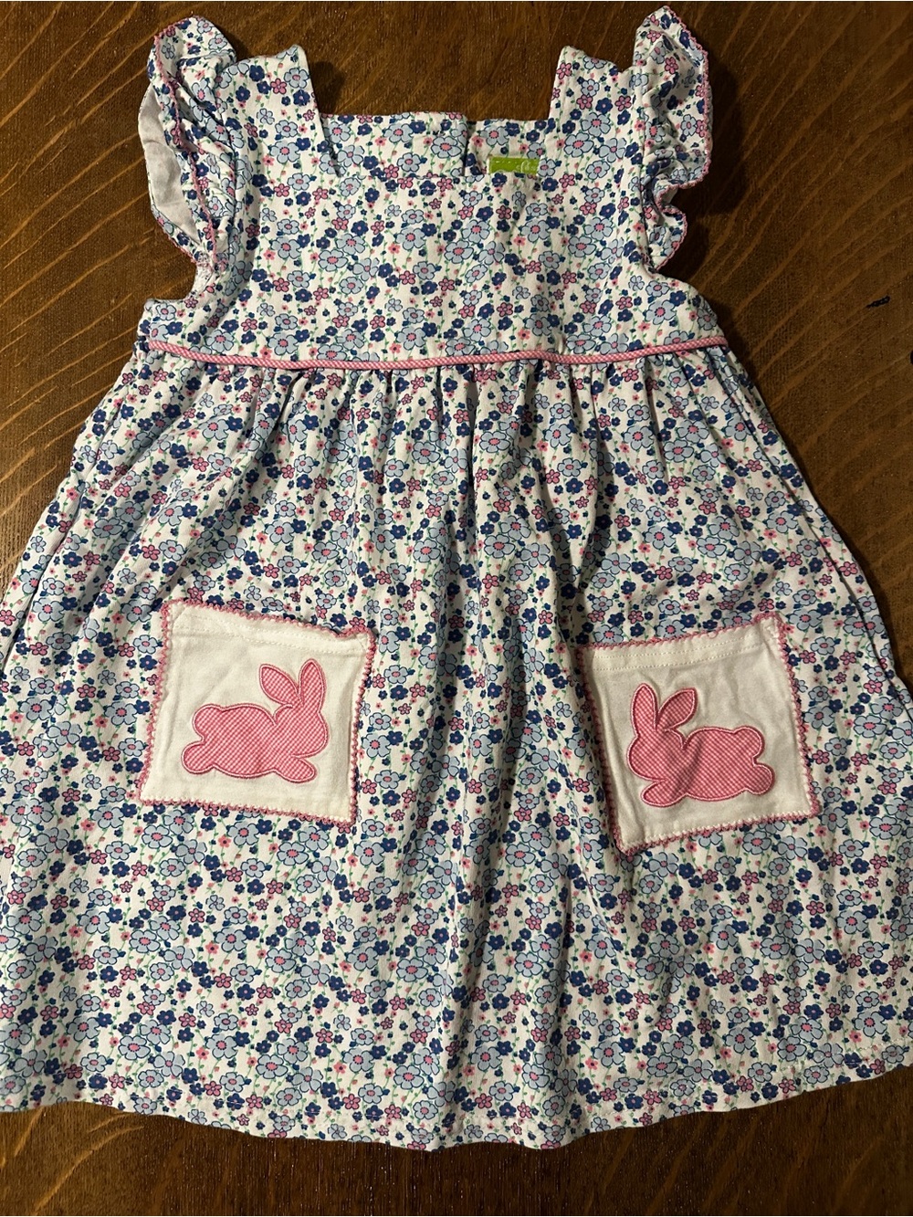 Toddler Floral Sundress with Pink Bunny Pockets - White & Pink